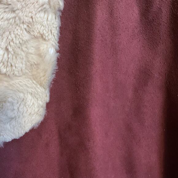 Just Fab Cardigan Women’s SZ M Burgundy Suede Faux Fur Collar Open Long Sleeve - Picture 8 of 9